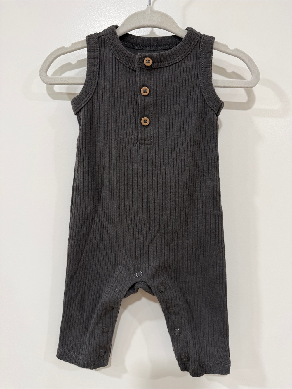 Carter's Sleeveless Ribbed One-Piece Romper in Dark Charcoal 3M